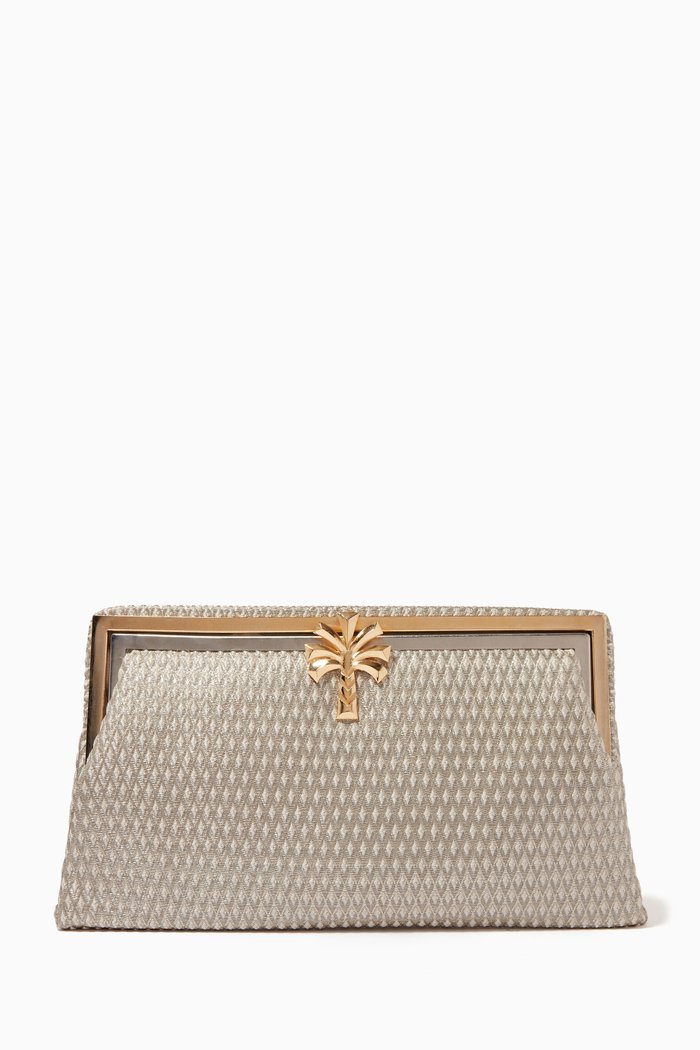 

Marquise Palm Clutch in Silk, Silver