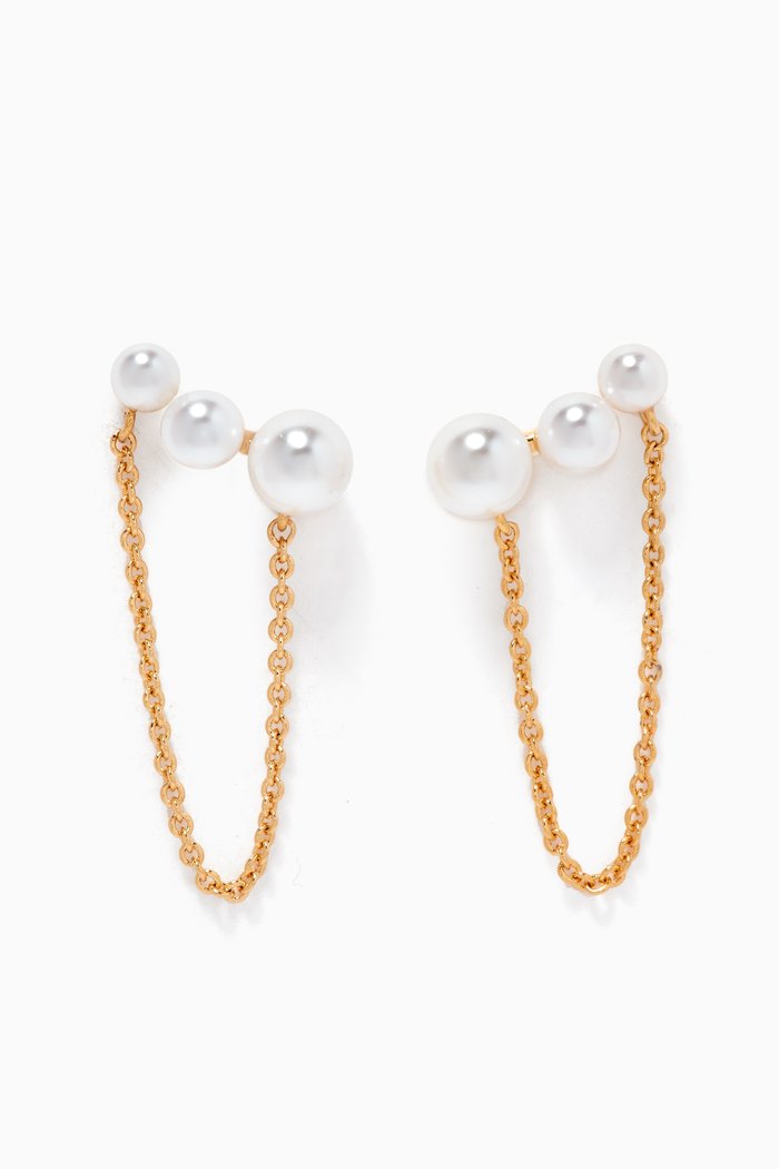 

Triple Pearl Chain Earrings in Gold-plated Brass
