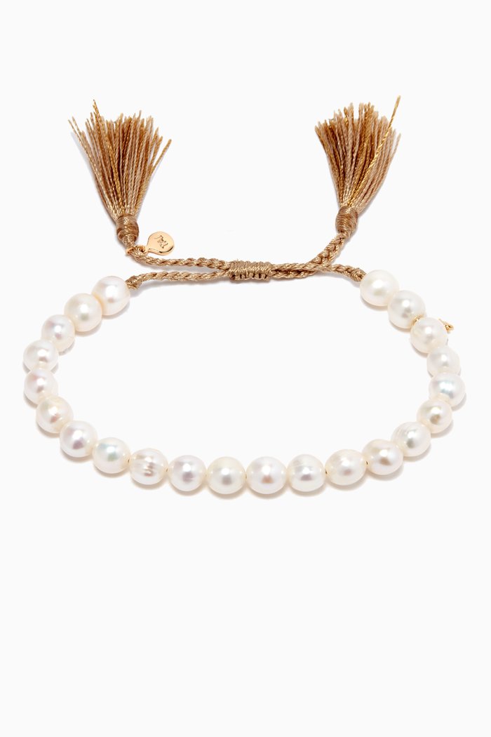 

Pearl Tie Bracelet in Gold-plated Brass, White