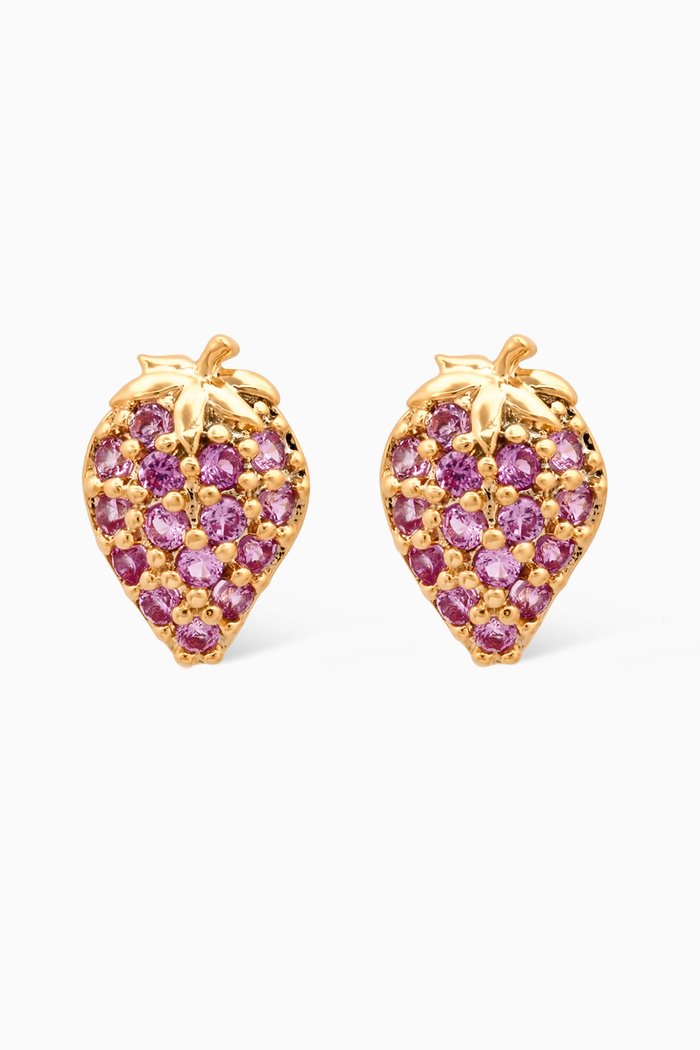 

Sweet Strawberry Studs in Brass, Pink
