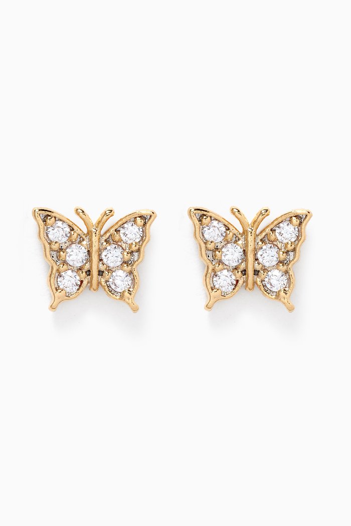 

Butterfly Crystal Stud Earrings in Gold-plated Brass