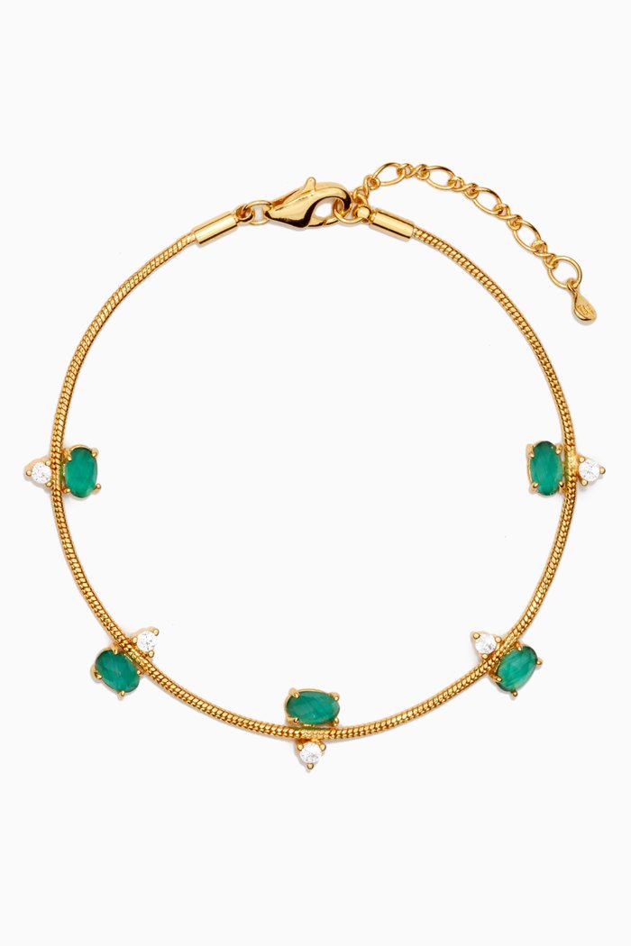 

Snake Chain Bracelet in Gold-plated Brass, Green