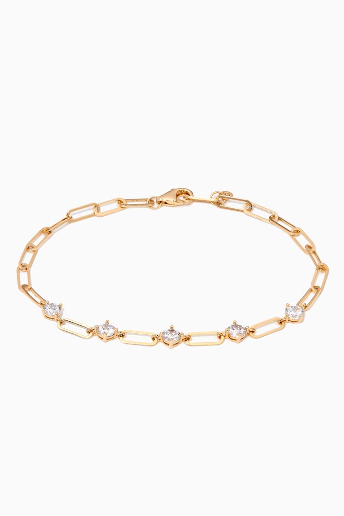 

Solitaire CZ Oval Cable Link Bracelet in Gold-plated Brass