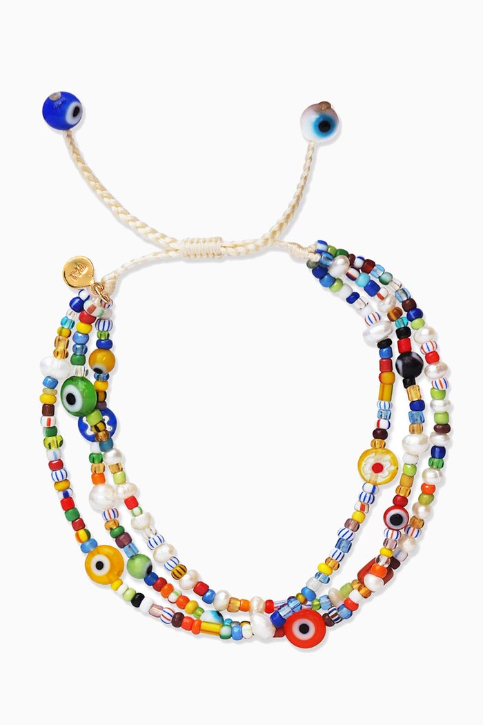 Evil Eye Beaded Bracelet in Silk, Multicolour