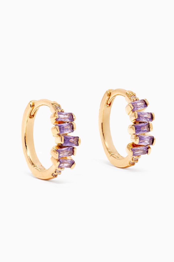 

Stacked Baguette Huggies in Gold-plated Brass, Purple