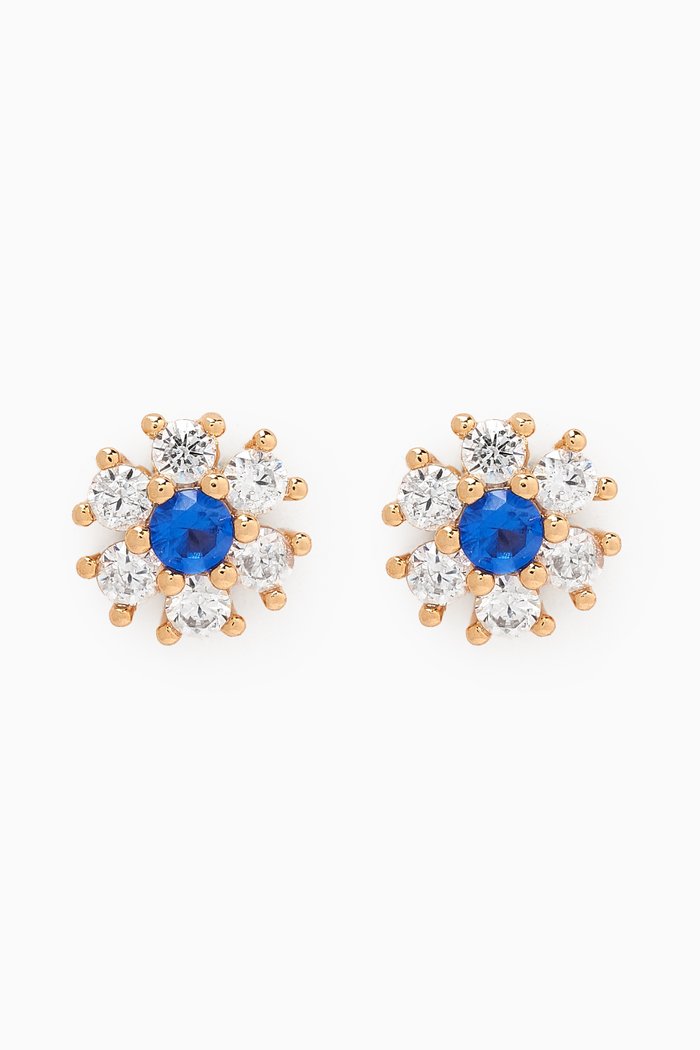 

Flower Crystal Stud Earrings in Gold-plated Brass, Blue