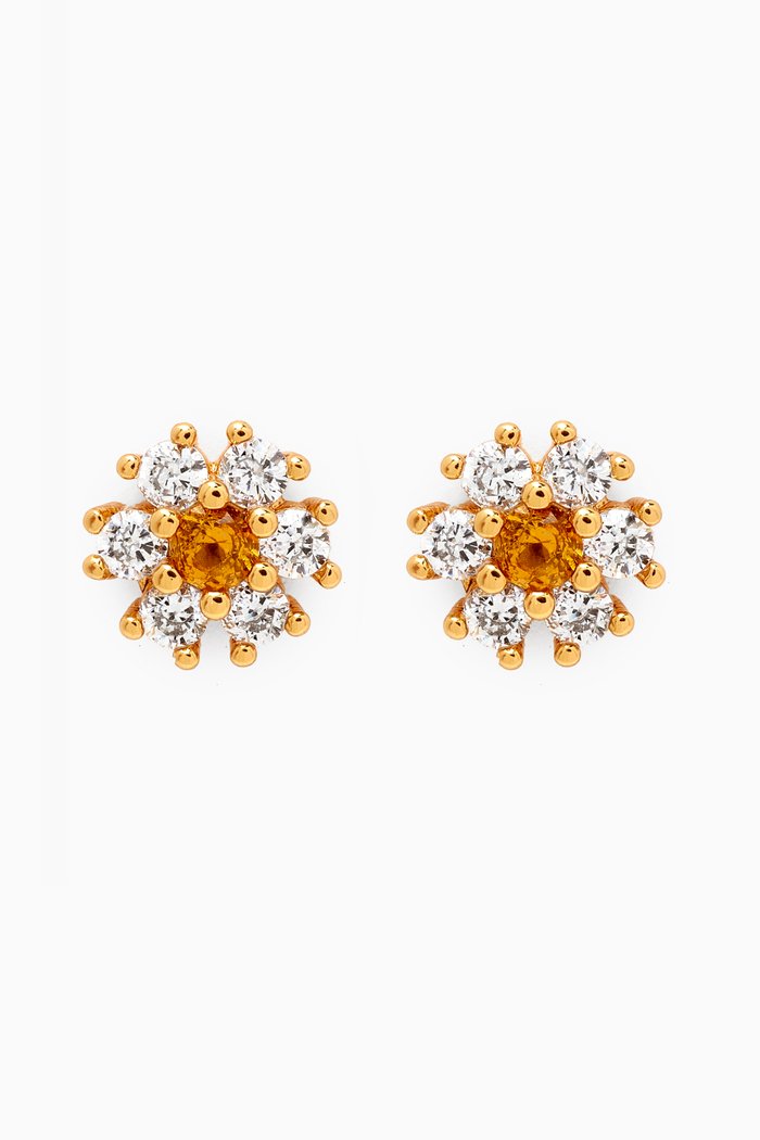 Flower Crystal Stud Earrings in Gold-plated Brass, Purple