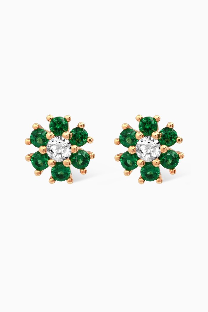 

Flower Crystal Stud Earrings in Gold-plated Brass, Green