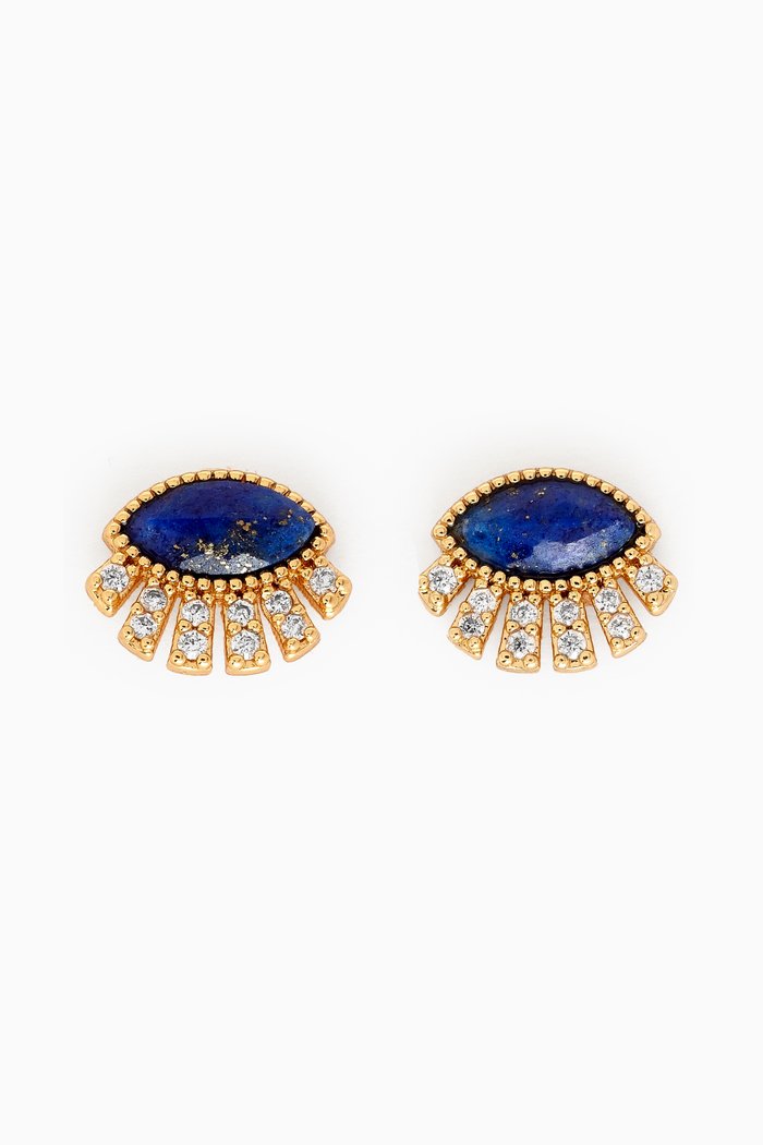 

Twinkling Eye Stud Earrings in Gold-plated Brass, Blue