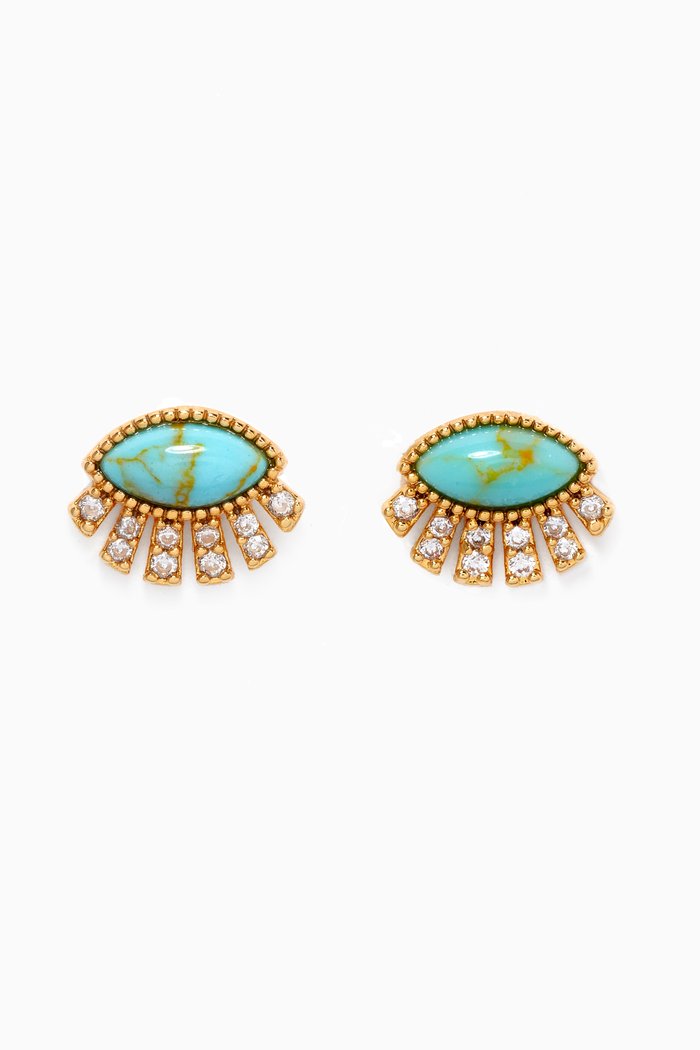 

Twinkling Eye Stud Earrings in Gold-plated Brass, Blue