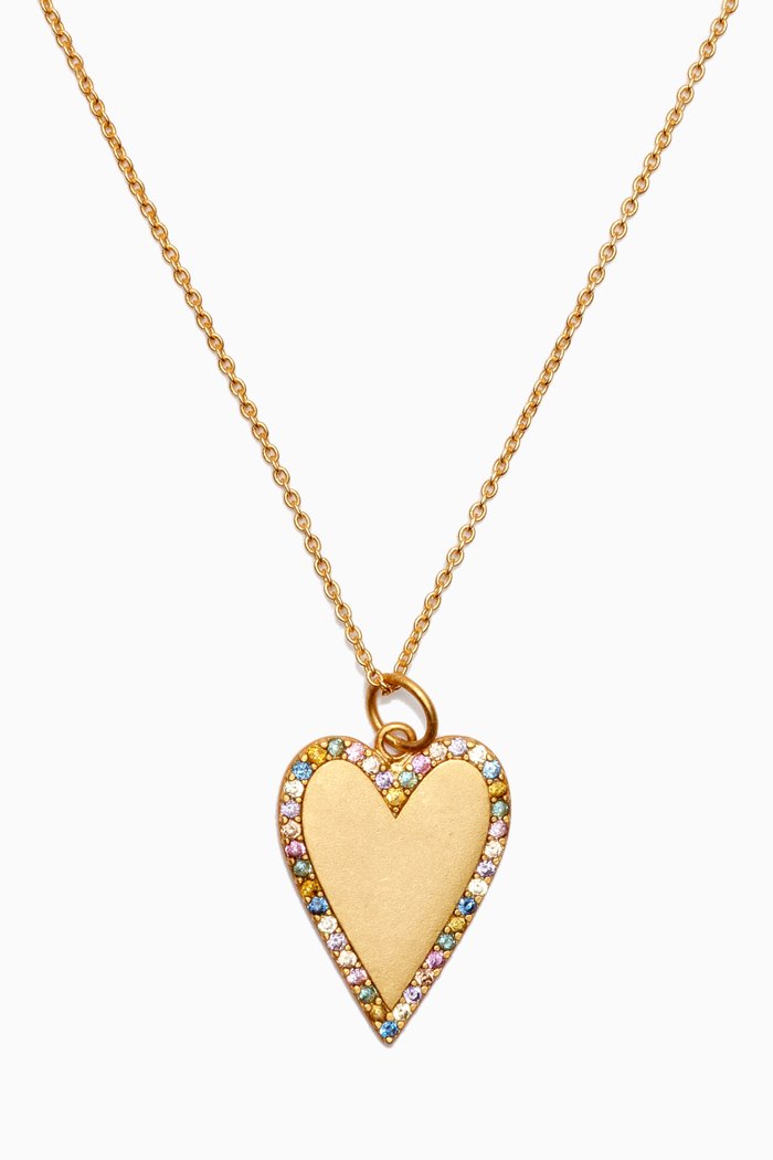 

Rainbow Heart Charm Necklace in Gold-plated Brass, Multicolour