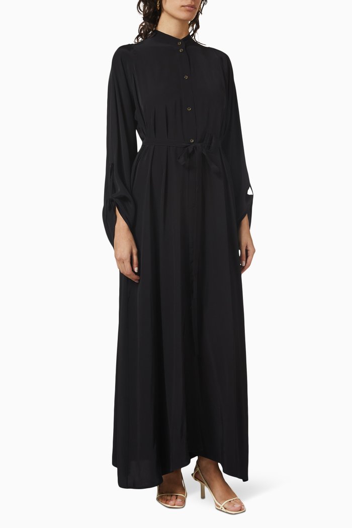 

Nigella Maxi Shirt Dress in Enka Viscose, Black