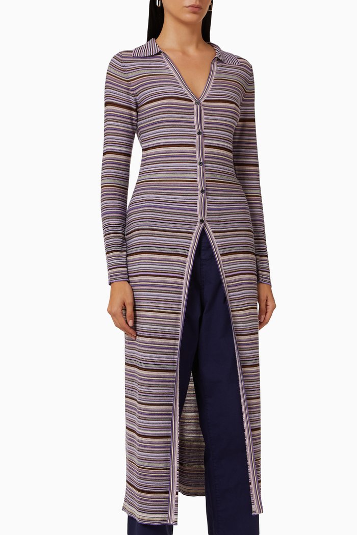 

Lisa Longline Cardigan in Organic Cotton-blend, Purple