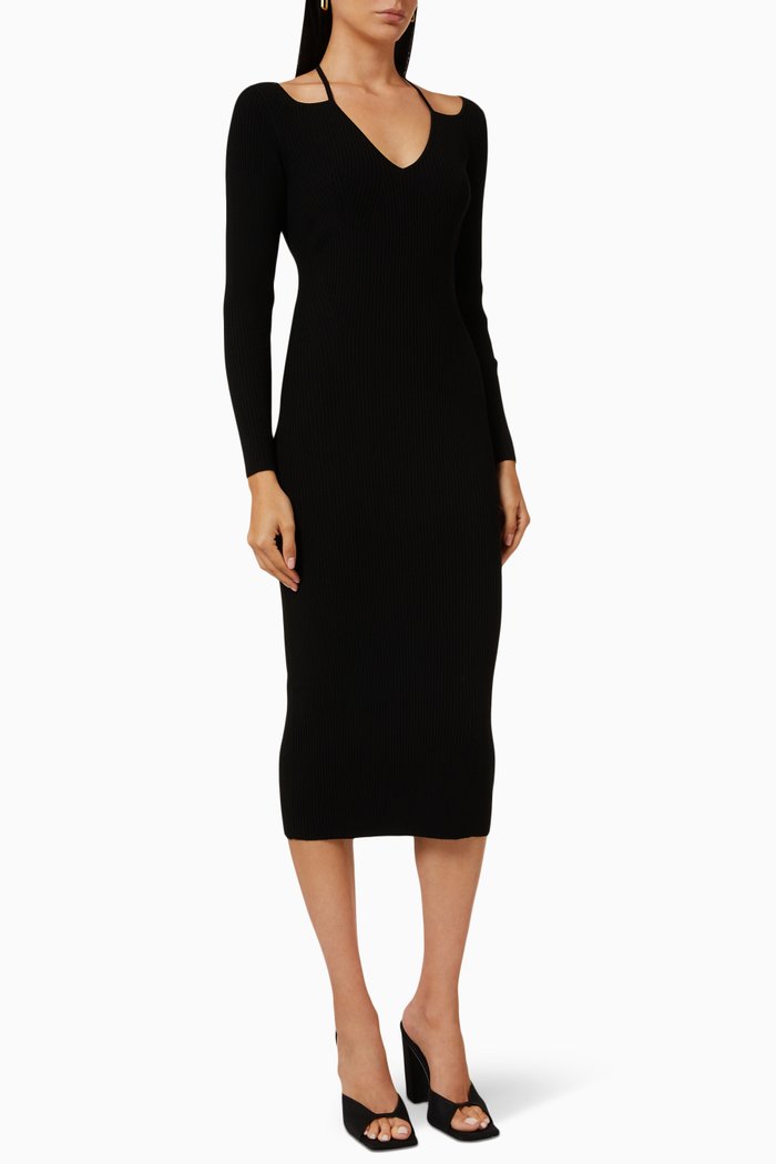 

Ilaria Cut-out Midi Dress in Ribbed Tencel™, Black