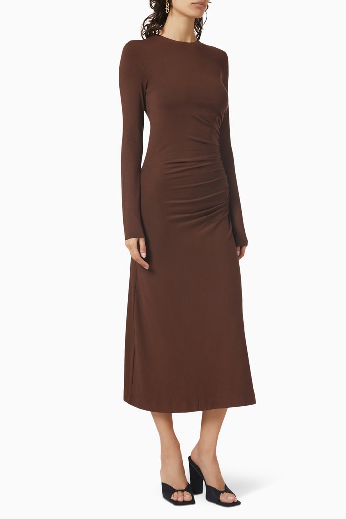 

Hyachinth Ruched Midi Dress in Tencel™, Brown