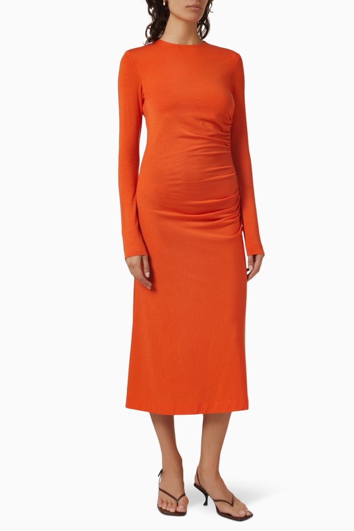 

Hyachinth Ruched Midi Dress in Tencel™, Orange