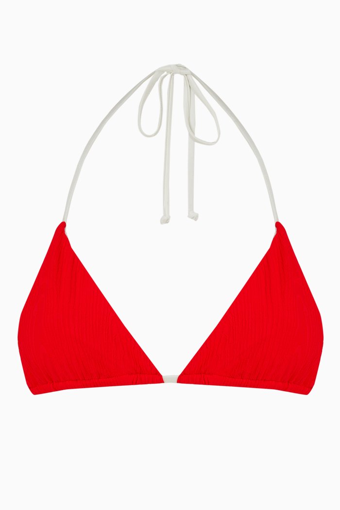 

Tia String Bikini Top in Wood Jacquard, Red