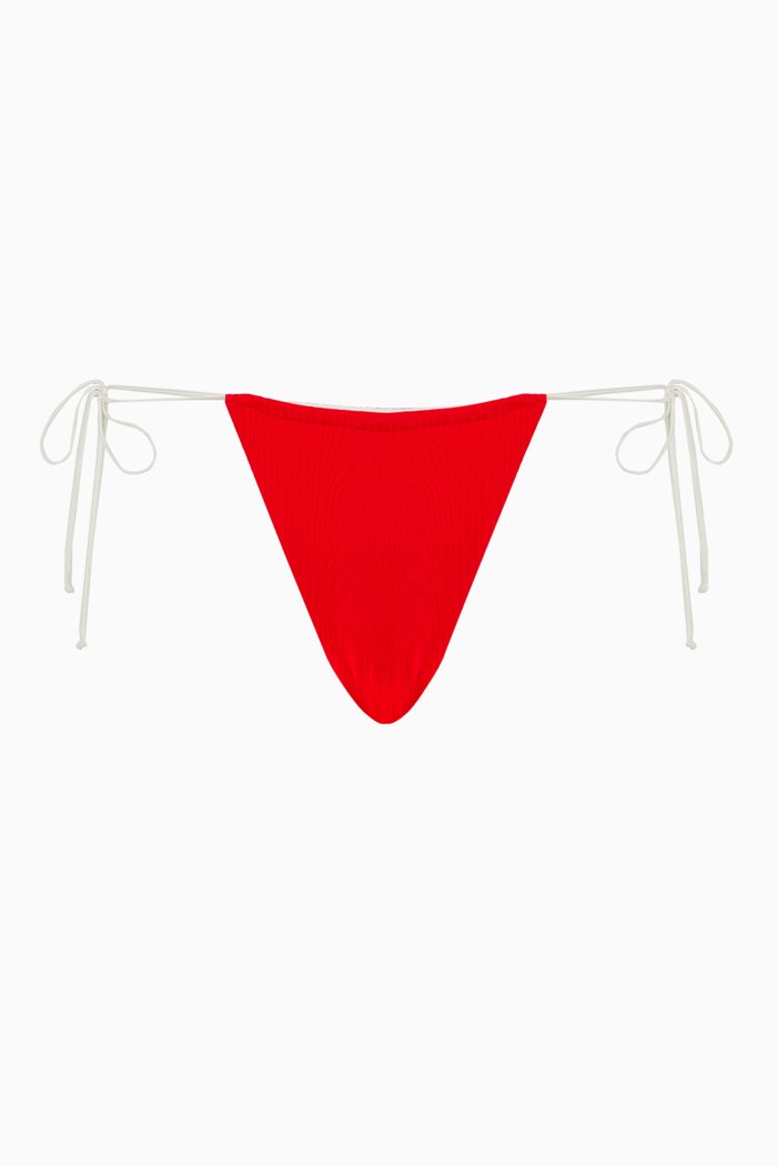 

Tia String Bikini Bottoms in Wood Jacquard, Red
