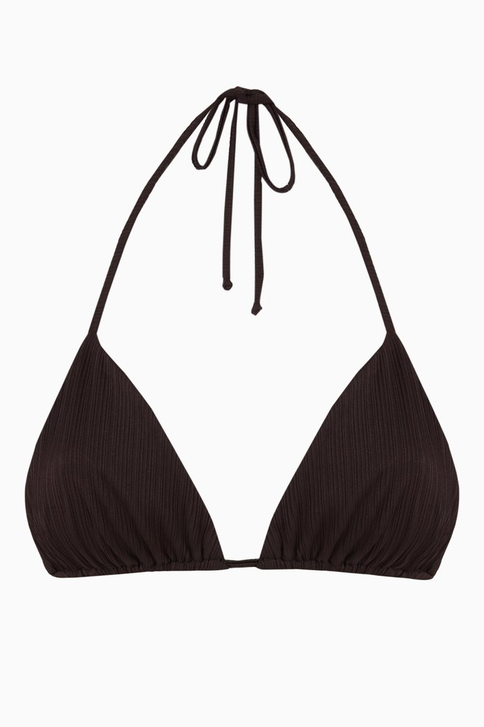 Tia String Bikini Top in Plissé, Black