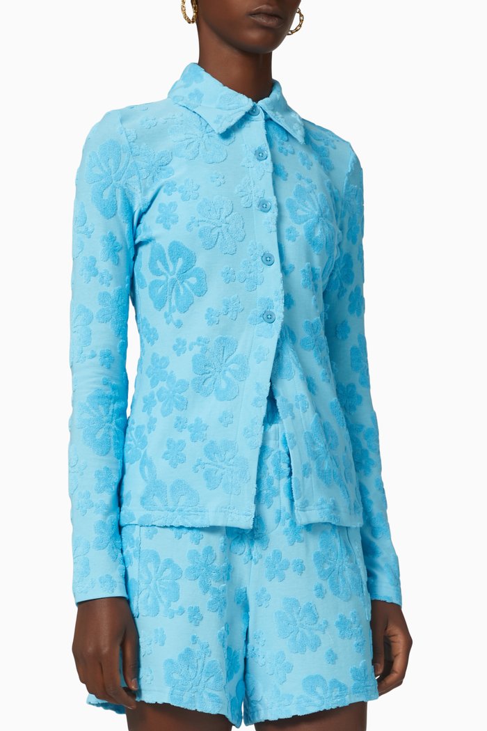 Nova Button Shirt in Terry Jacquard, Blue