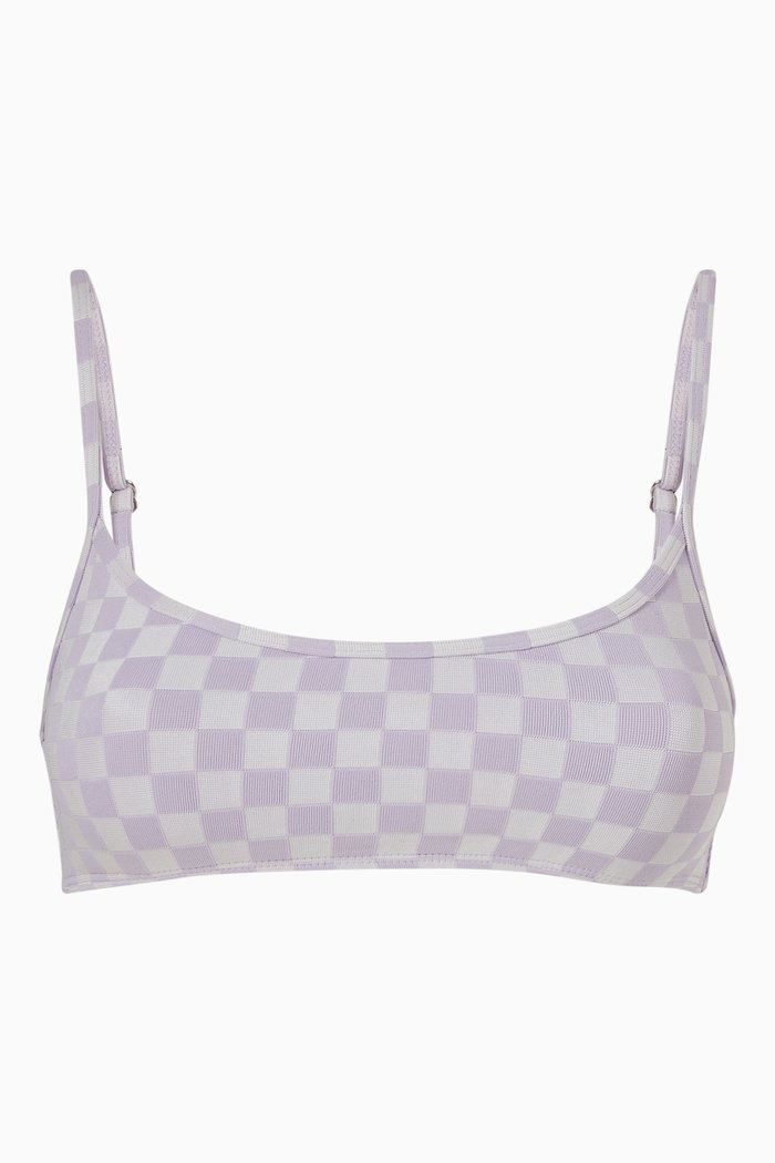 

Dallas Bralette Bikini Top in Checkered Jacquard, Purple