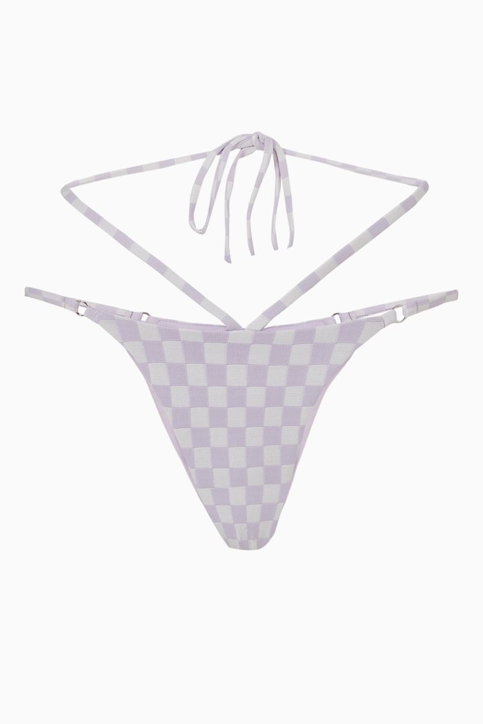 

Layla String Bikini Bottoms in Checkered Jacquard, Purple
