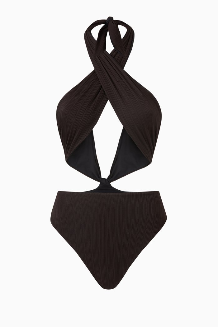 

Dorothy Cross Halterneck Swimsuit in Plissé, Black