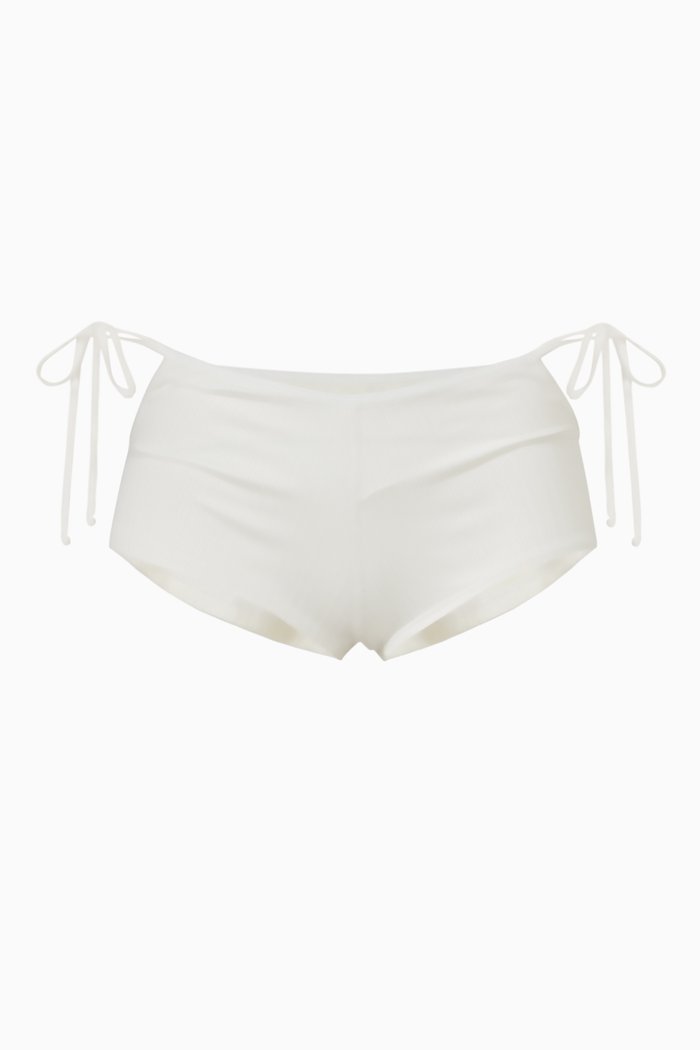 

Daphne Cheeky Boy Short Bikini Bottoms in Plissé, White
