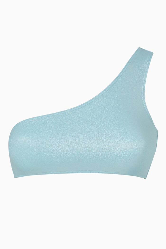 

Barb Bikini Top in Iridescent Stretch Nylon, Blue