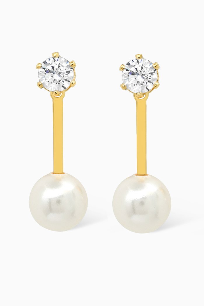 

CZ Freshwater Pearl Drop Earrings in Gold-plated Brass, White