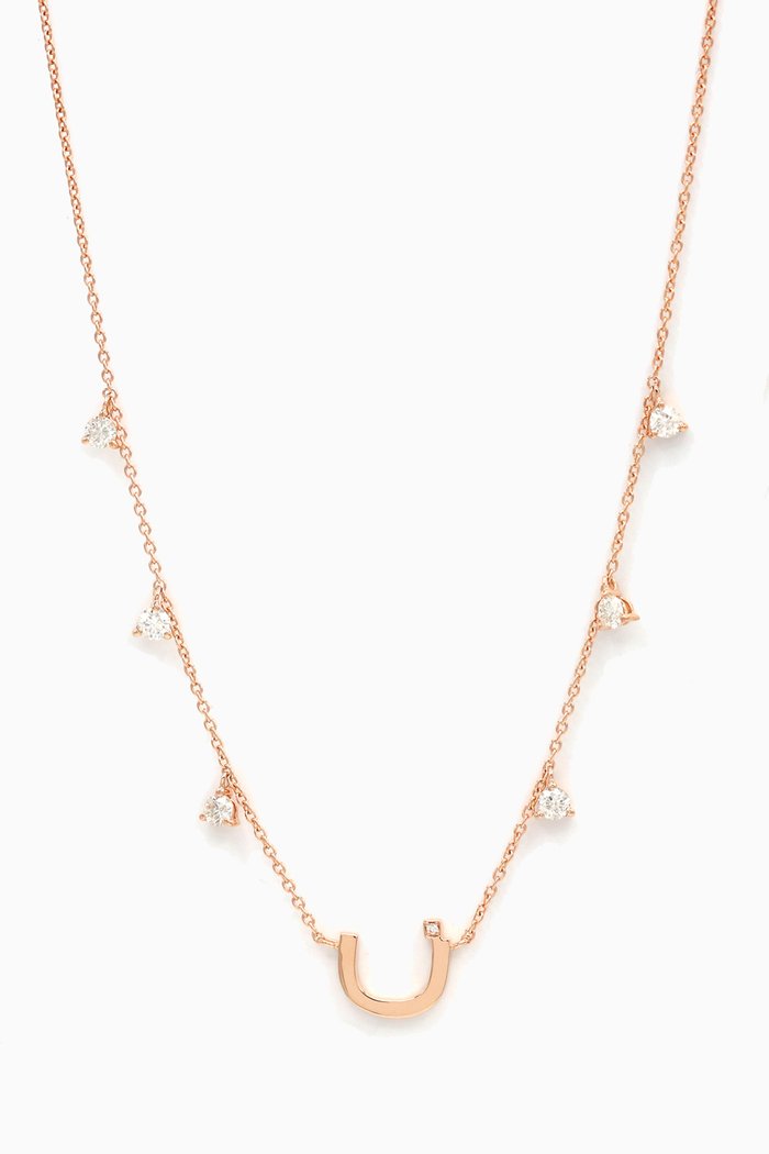 Diamond Droplets Initial Necklace - Letter "N" in 18kt Rose Gold