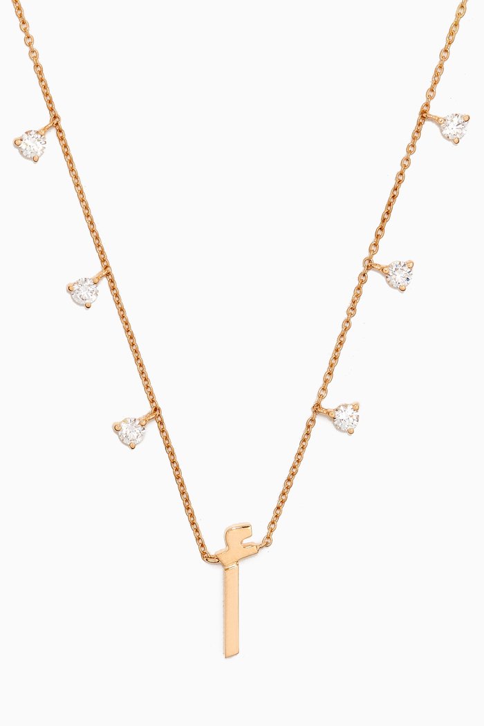 Diamond Droplets Initial Letter "A" Necklace in 18k Rose Gold, Yellow