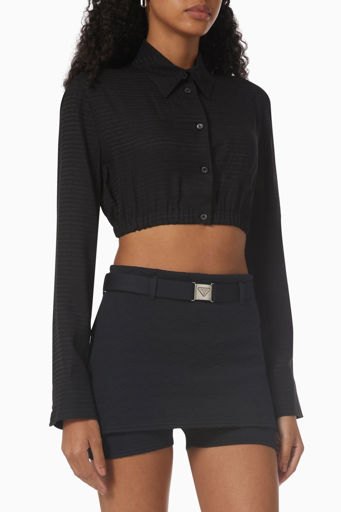 

Cropped Logo Shirt in Silk, Black