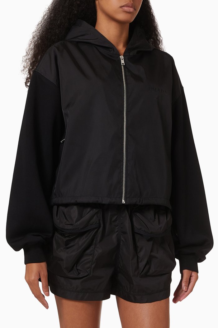 

Cropped Hoodie in Nylon, Black