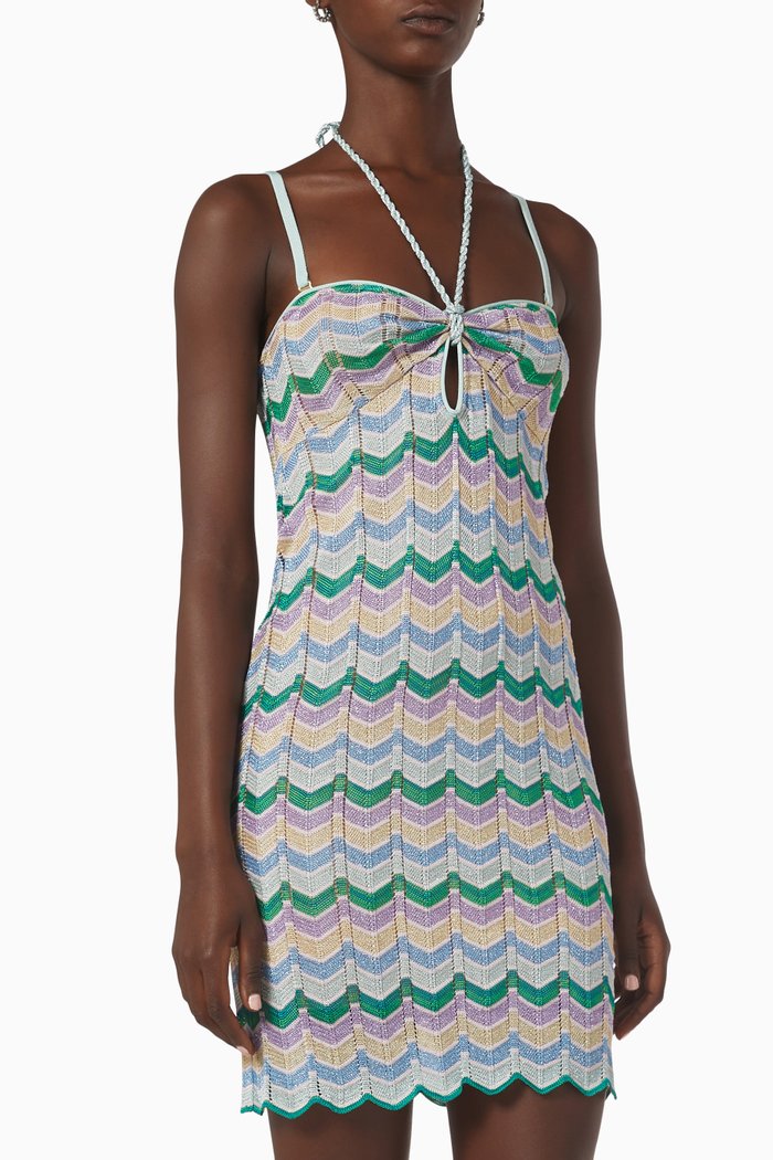

Maya Keyhole Mini Dress in Lurex Knit, Multicolour