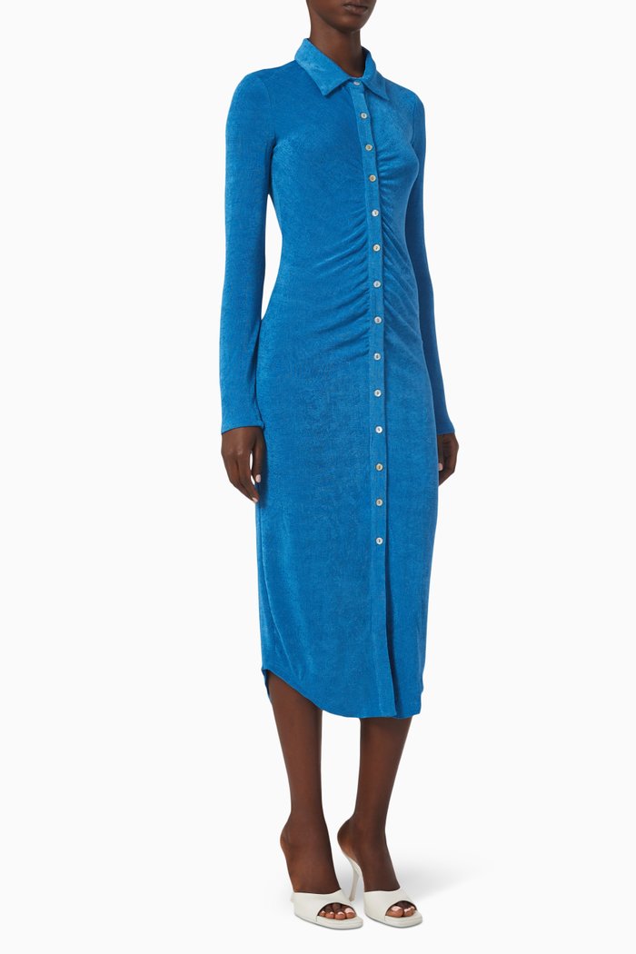 

Lena Gathered Shirt Dress in Jersey, Blue