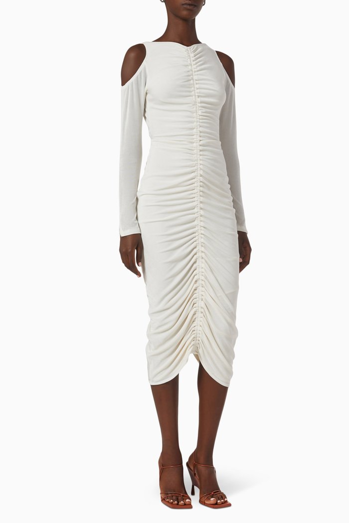 

Beth Cold-shoulder Ruched Midi Dress, Neutral