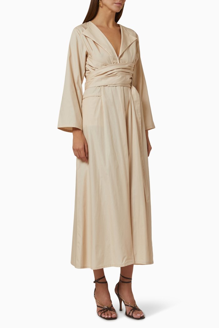 

Open Collar Wrap Dress, Neutral