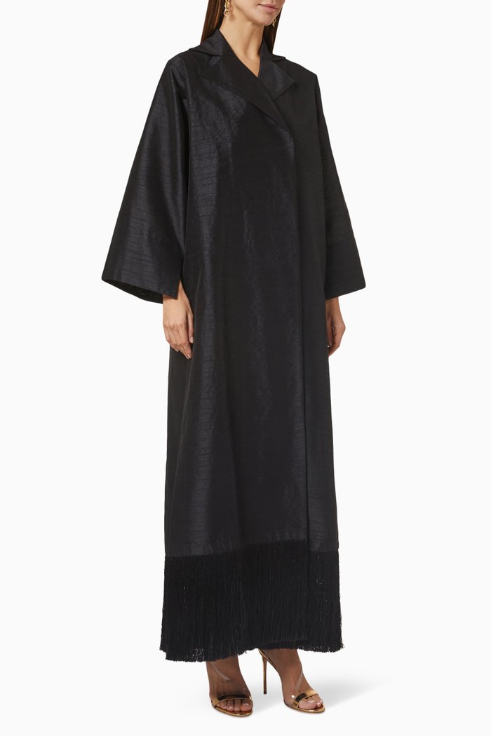 

Long Sleeve Abaya in Raw Silk, Black
