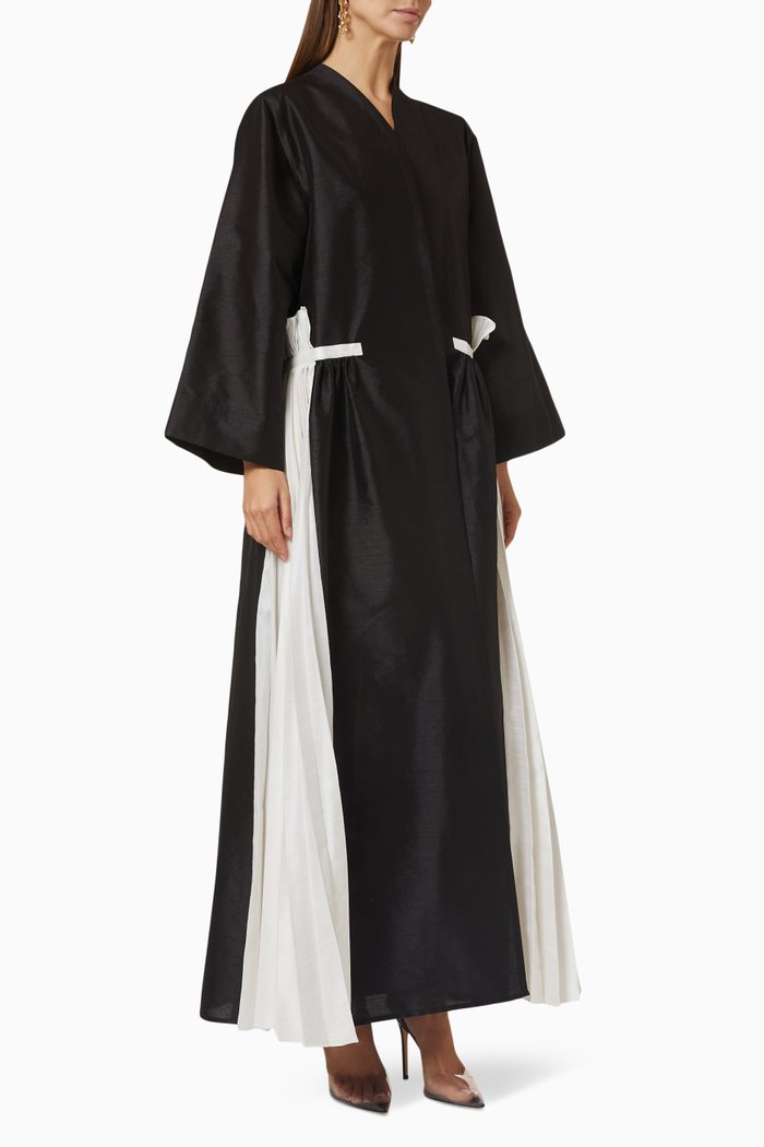 

Long Sleeve Abaya in Raw Silk, Black