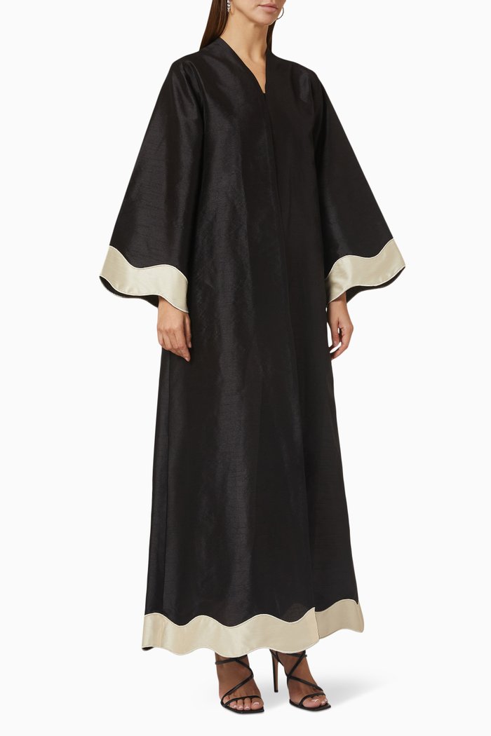 

Long Sleeve Abaya in Raw Silk, Black