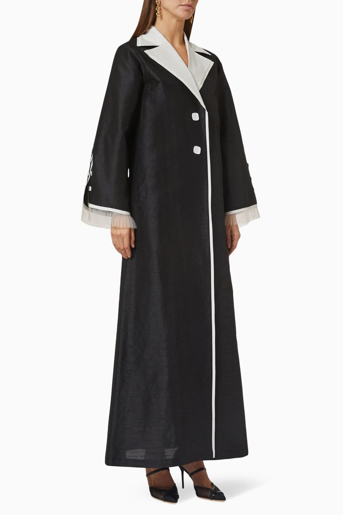 

Long Sleeve Abaya in Raw Silk, Black