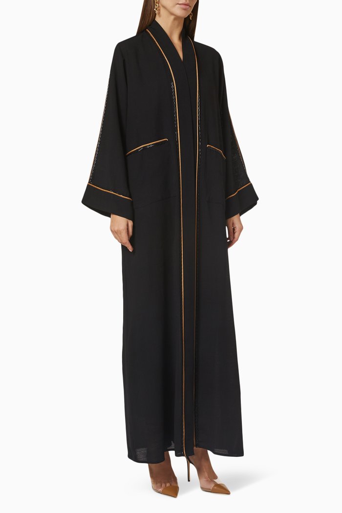 

Long Sleeve Abaya in Linen, Black