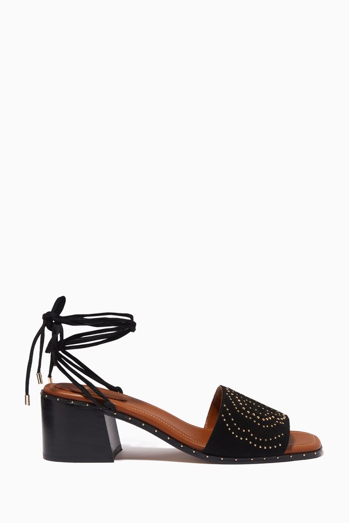 

Clover Studded Tie-up Sandals in Suede, Black