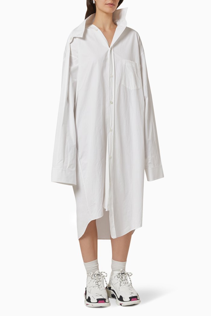 

Twisted Shirt Dress in Cotton Poplin, White