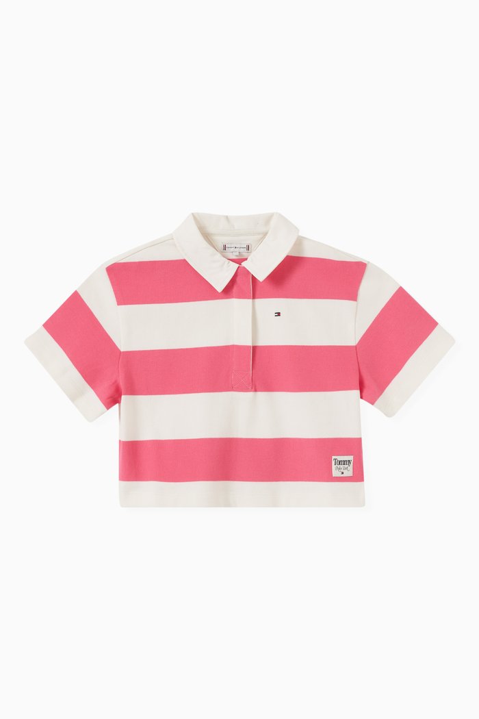 

Striped Polo in Organic Cotton, Pink