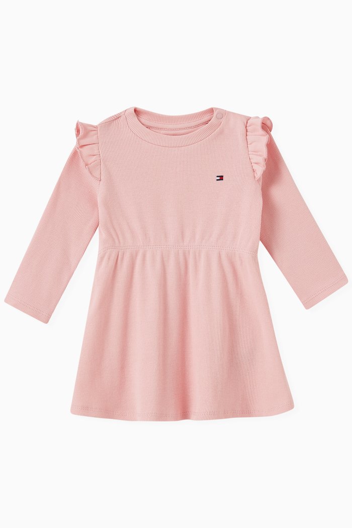 

Striped Ruffle Dress in Cotton, Pink
