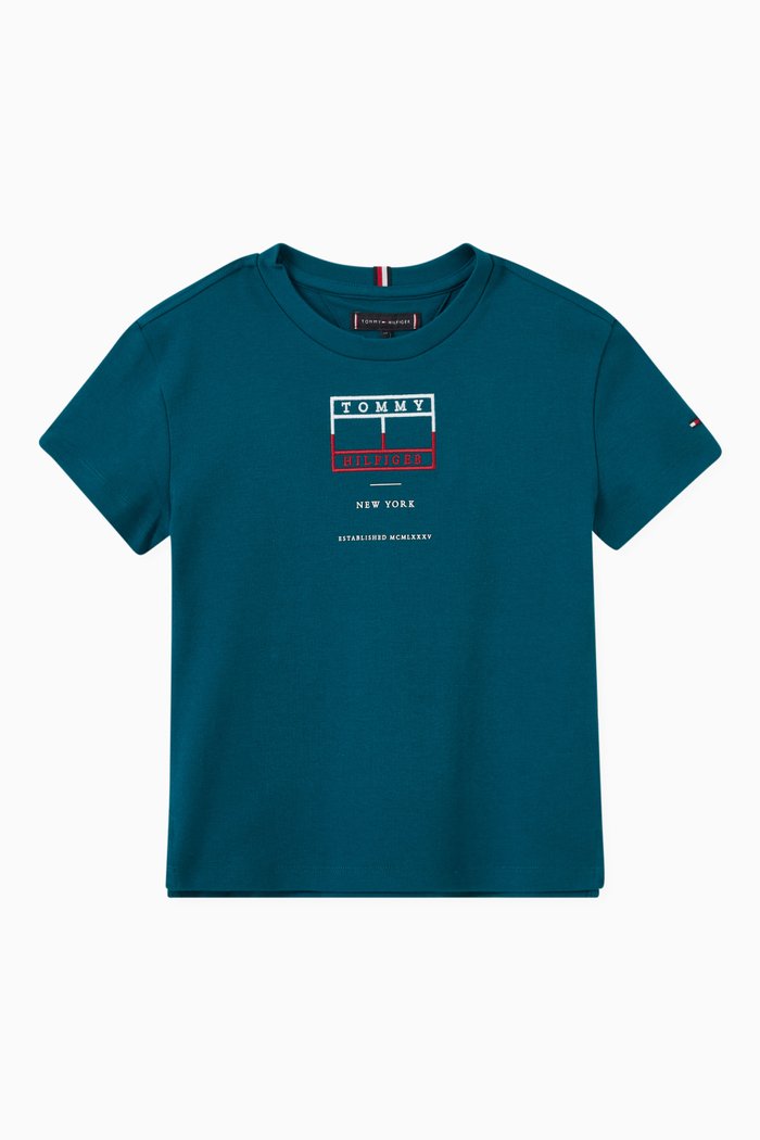 Embroidered Logo Flag T-shirt in Cotton, Green