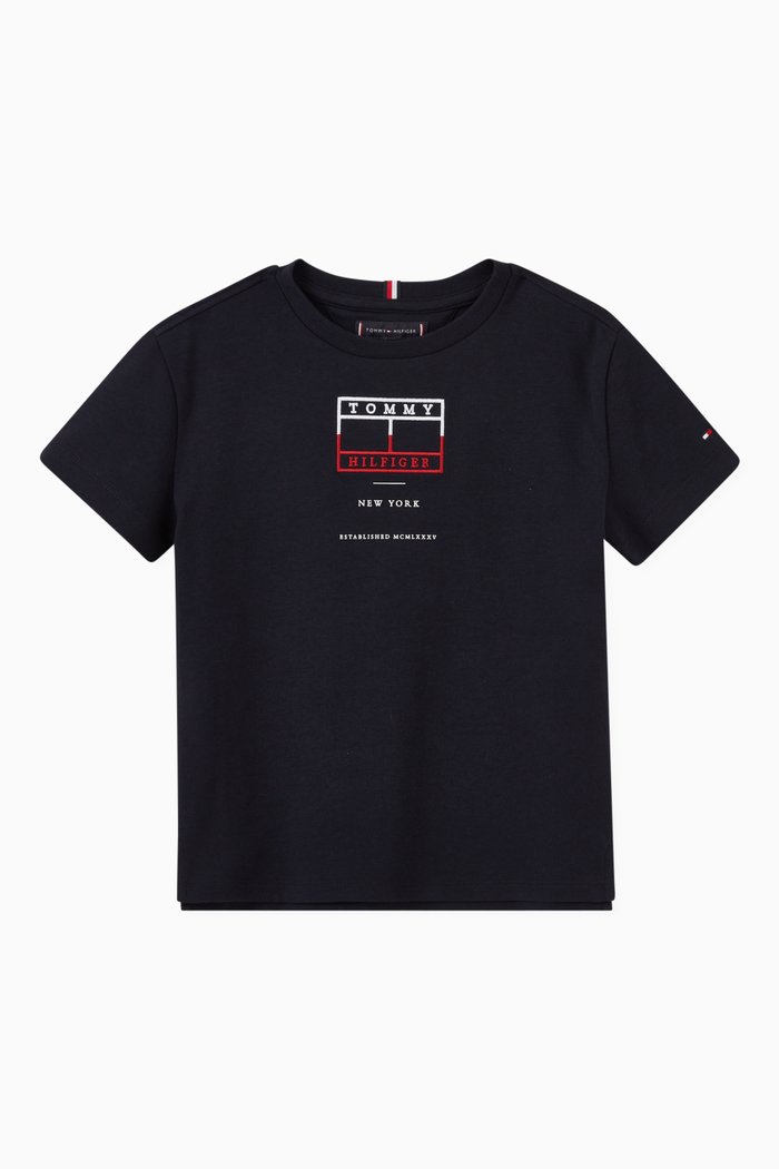 Embroidered Logo Flag T-shirt in Cotton, Blue