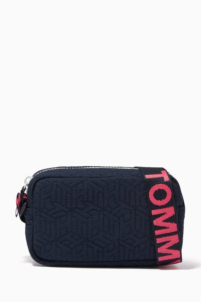 

Quilted Monogram Crossover Bag in Recycled Polyester Blend, Blue